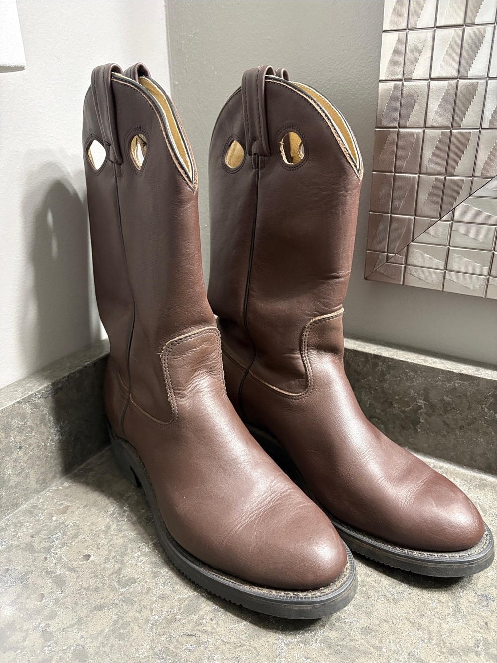 Men's Brown Leather Pull-On Western, Non-Safety, Soft Toe Boots Style #5060